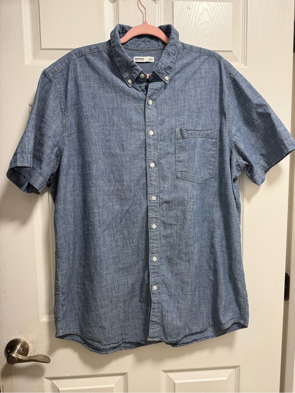 Sonoma Shirt Mens 2XL Blue Chambray Denim Short Sleeve Button-Down Preppy Casual